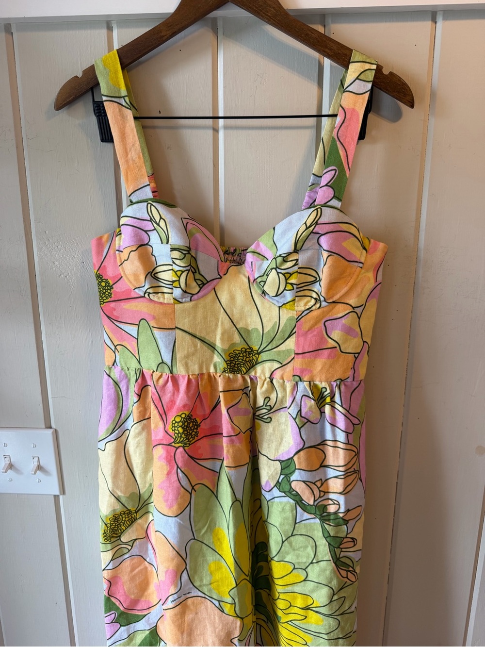 NWT FARM Rio Pastel Floral Midi Dress in Yellow, Pink, Green, Size Medium - Picture 5 of 16